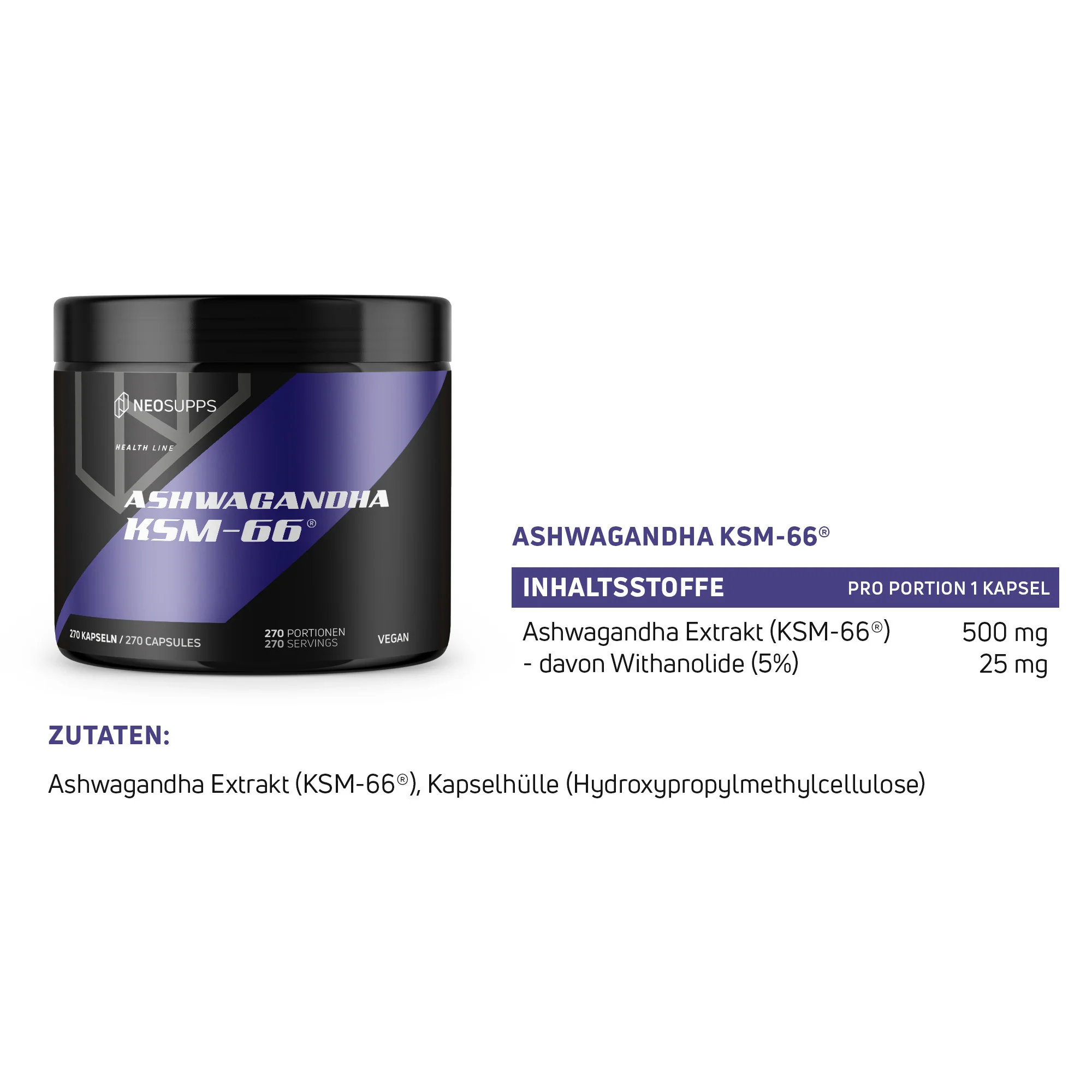 Ashwagandha KSM-66 - 270 Kapseln - Image 3