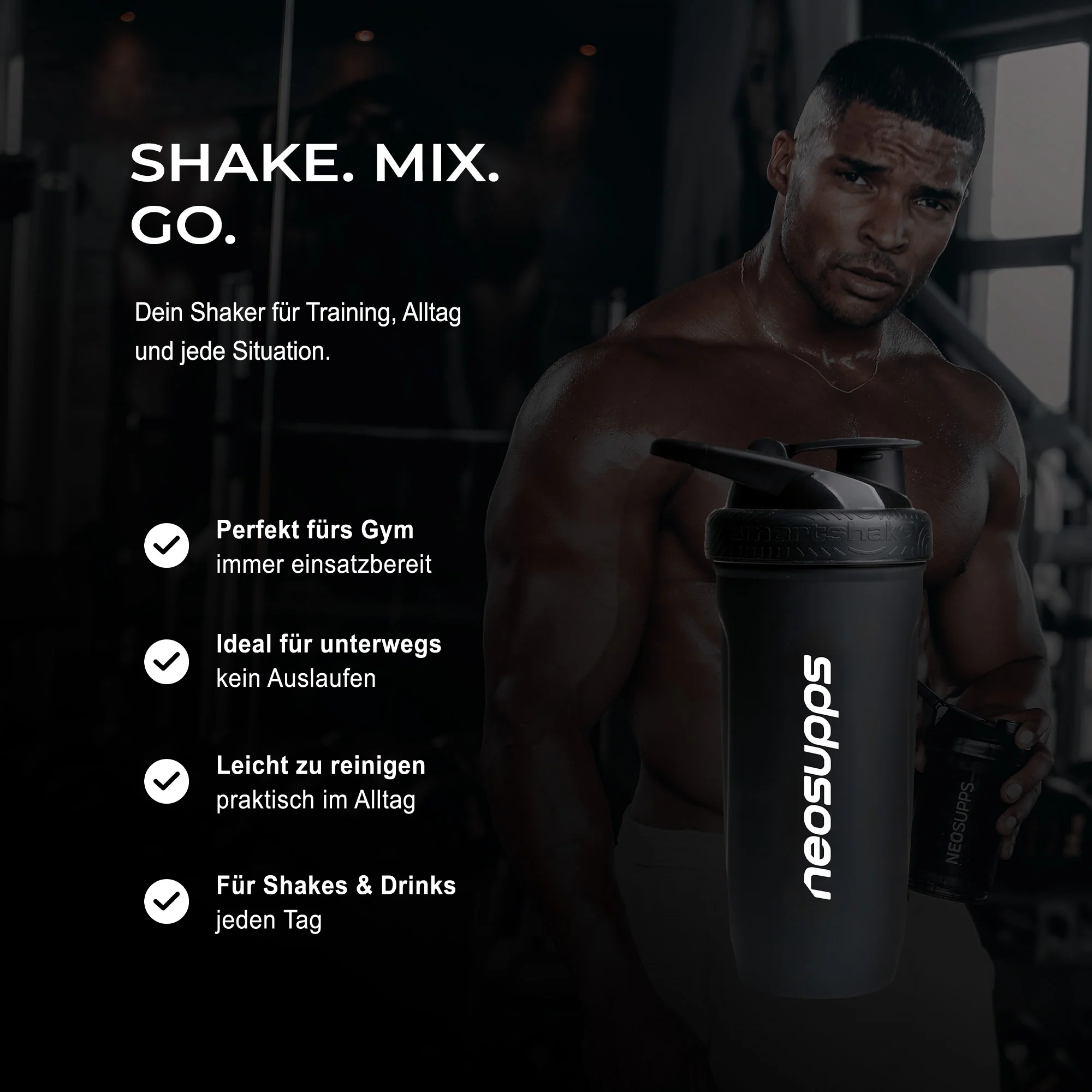 Neosupps Steel Shaker 700ml - Schwarz - Image 3