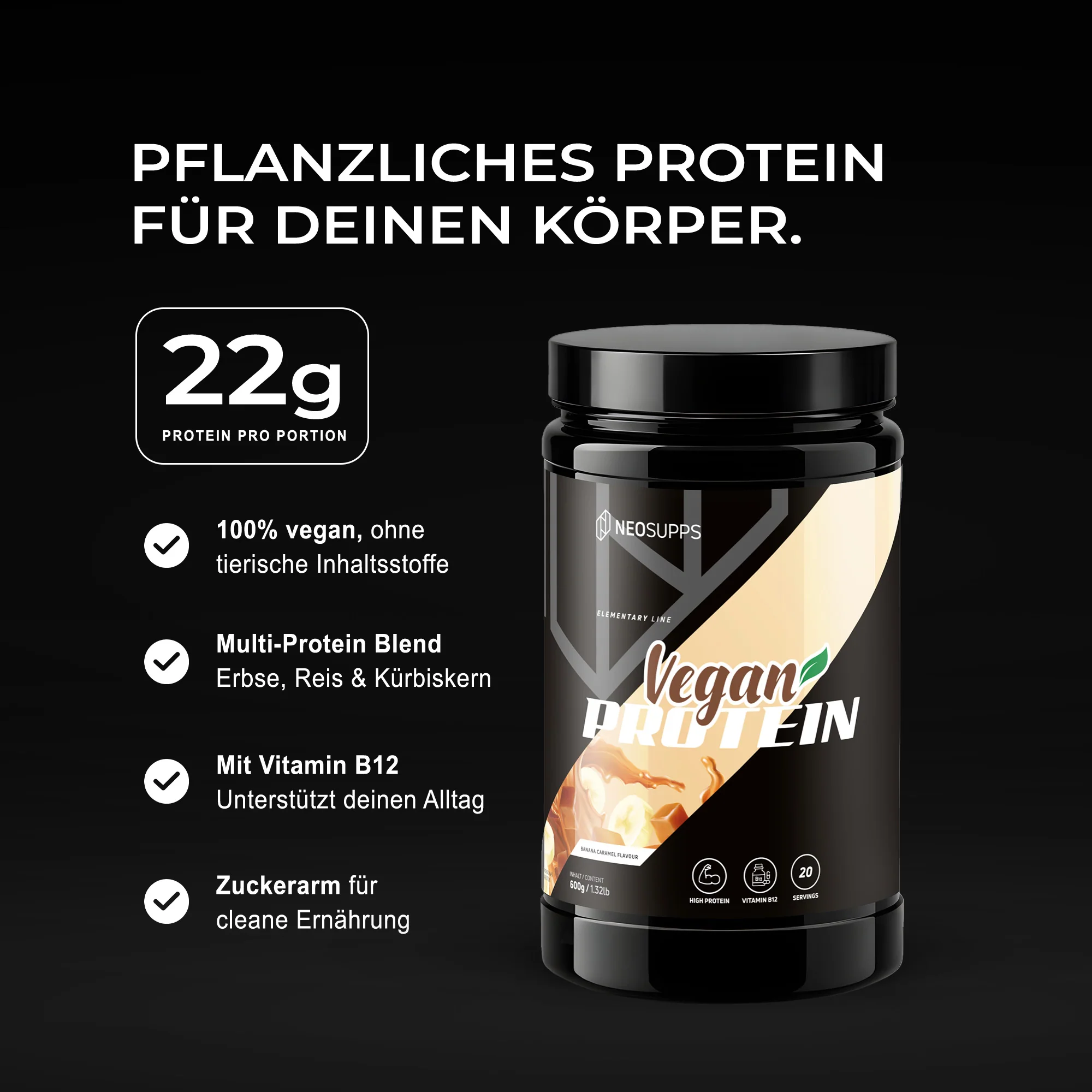 Vegan Protein - Banana Caramel, 600g - Image 2