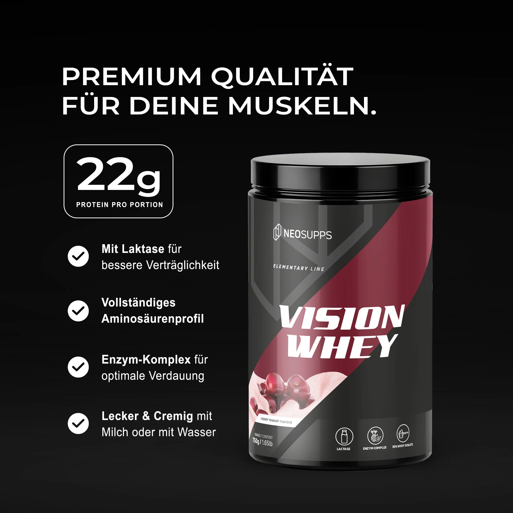 Vision Whey - Cherry Yoghurt, 750g - Image 2