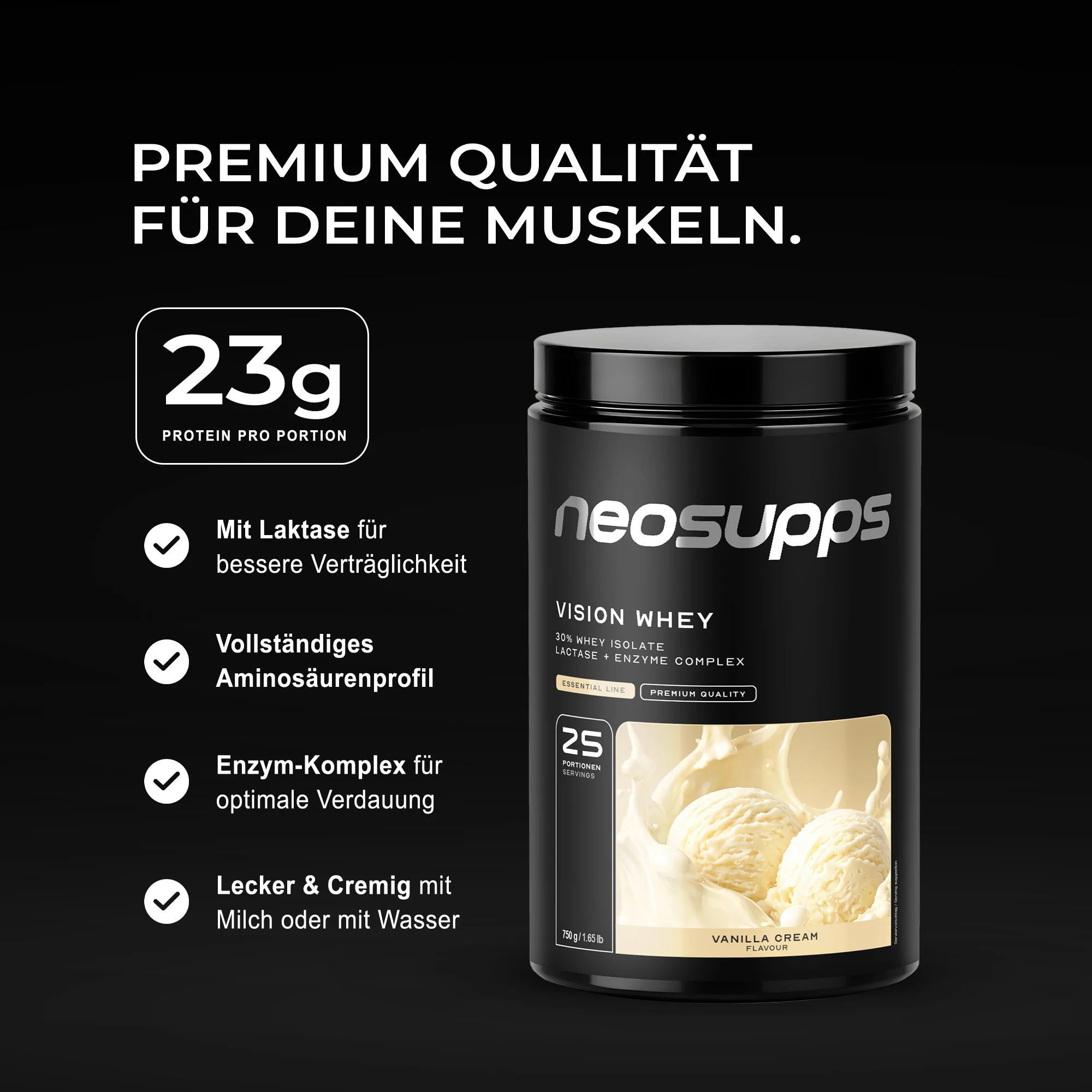 Vision Whey - Vanilla Cream, 750g - Image 2